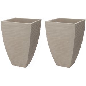 Plantenpot/bloempot Dunes - 2x - Tuin - stevig kunststof - zand/beige - D40 x H60 cm