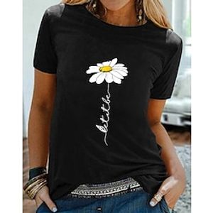 Dames T-shirt Zwart Wit Geel Grafisch Madeliefje Afdrukken Korte mouw Dagelijks Uitgaan Basic Ronde hals Normaal 100% katoen Bloemen Thema S Lightinthebox