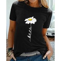 Dames T-shirt Zwart Wit Geel Grafisch Madeliefje Afdrukken Korte mouw Dagelijks Uitgaan Basic Ronde hals Normaal 100% katoen Bloemen Thema S Lightinthebox