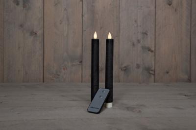 2PCS ZWART RUSTIEK WAX DINER KAARS 23CM BEW. VLAM MET AFSTANDS BEDIENING 2XAA - Annas collection