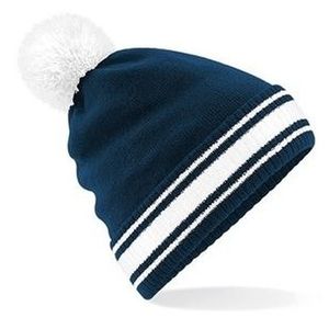 Navy/witte beanie muts met pompon voor heren