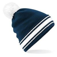 Navy/witte beanie muts met pompon voor heren - thumbnail