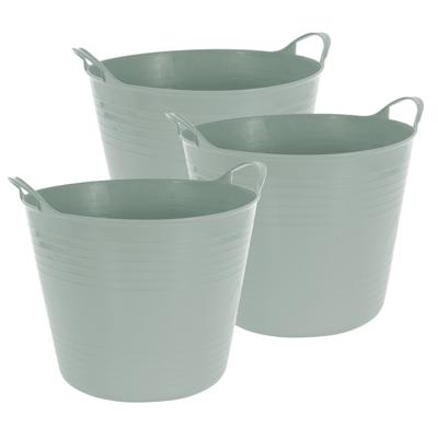 Excellent houseware flexibele wasmand - 3x - groen - 27 liter - kunststof - 42 x 40 x 35 cm