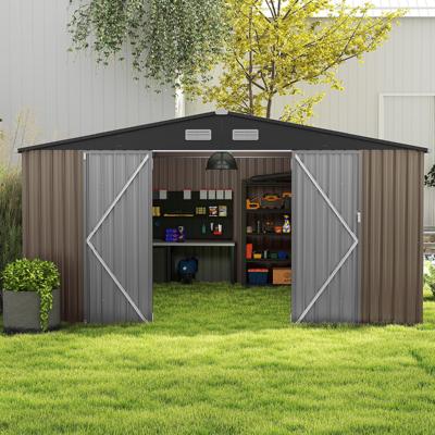 Tuinhuis Metaal 350 x 350 x 198 cm Gereedschapsruimte met Schuin Dak & 4 Ventilatieopeningen Grijs
