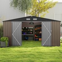 Tuinhuis Metaal 350 x 350 x 198 cm Gereedschapsruimte met Schuin Dak & 4 Ventilatieopeningen Grijs
