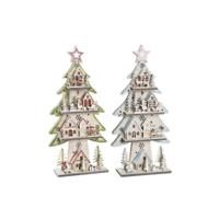 Kerstboom DKD Home Decor Rood Boomstructuur Blauw Roze Hout Groen (23 x 9 x 47 cm) (2 Stuks)