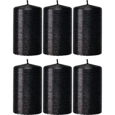 6x Zwarte cilinderkaarsen/stompkaarsen 6 x 10 cm 25 branduren