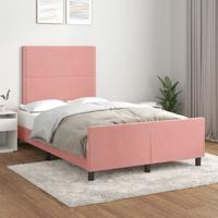 Bedframe met hoofdeinde fluweel roze 120x200 cm
