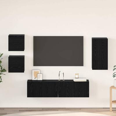 Tv-meubelset met plank Wandgemonteerd Anders met opslag met de deur 5 pcs Zwart eiken Bewerkt hout