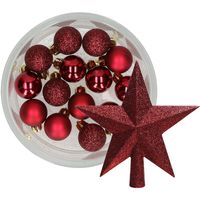 Decoris 14x stuks kerstballen 3 cm met ster piek bordeaux rood kunststof - thumbnail