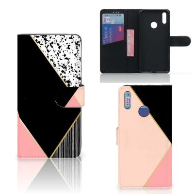 Huawei Y7 (2019) | Book Case | Zwart Roze Vormen