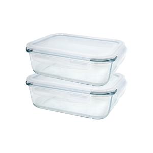 Vershoudbakje/lunchbox - 2x - luchtdicht - met clips - glas - 17 x 13 cm - 630ml