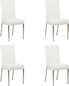 Set van 4 Gebroken witte leren moderne eetkamerstoelen Real - poot vierkant rvs - Toledo Leer Bianco (gebroken wit leer)