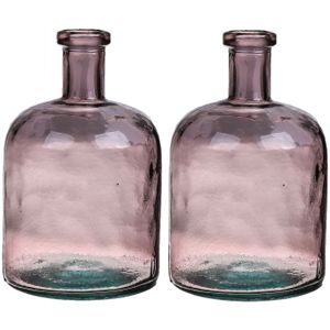 Bloemenvaas - 2x - roze - transparant gerecycled glas - D15 x H24 cm