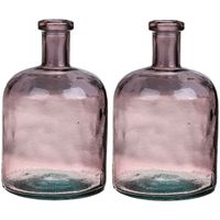 Bloemenvaas - 2x - roze - transparant gerecycled glas - D15 x H24 cm