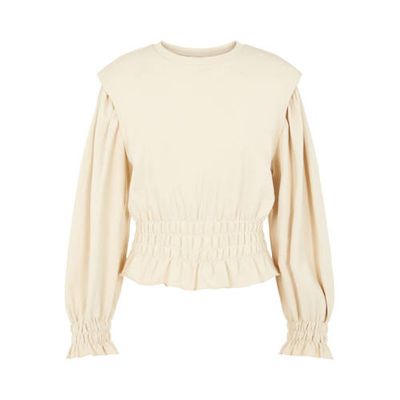 OBJECT sweater OBJBELLIS met ruches beige OBJECT sweater OBJBELLIS met ruches beige