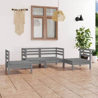 4-delige Loungeset massief grenenhout grijs