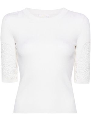 Chloé t-shirt nervurée à empiècement en dentelle - Tons neutres