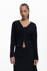 Kanten blouse met V-hals - BLACK - XL