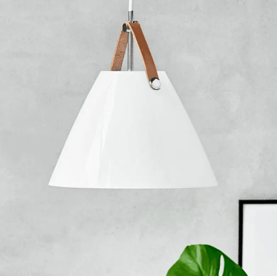 Hanglamp &apos;Strap 27&apos; glas wit leer E27 fitting DFTP 27 cm