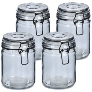 Voorraadpotten/bewaarpotten - 4x - 250 ml - grijs - glas - beugelsluiting - D8 x H10 cm