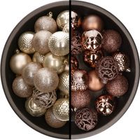 Kunststof kerstballen 74x stuks champagne en bruin 6 cm