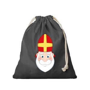 1x Canvas Sinterklaas strooizak / cadeauzakje zwart met koord 25 x 30 cm - Verkleedattributen