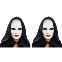 2x Vrouwen masker wit met rode lippen - thumbnail