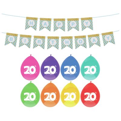 Verjaardag 20 jaar geworden versiering - 16x thema ballonnen - 1x Happy Birthday slinger 300 cm Verjaardag 20 jaar geworden versiering - 16x thema ballonnen - 1x Happy Birthday slinger 300 cm