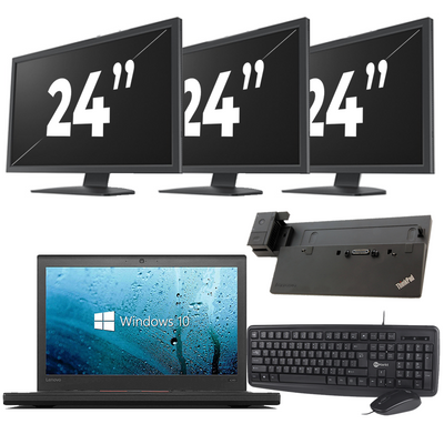Lenovo ThinkPad X260 - Intel Core i5-6e Generatie - 12 inch - 8GB RAM - 256GB SSD - Windows 11 + 3x 24 inch Monitor