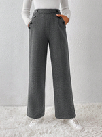 Plain Casual High Waist Button Detail Pants - thumbnail