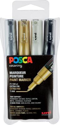 Uni POSCA paintmarker PC-1MC, 0,7 - 1 mm, etui met 4 stuks in geassorteerde metallic kleuren