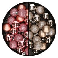 40x stuks kleine kunststof kerstballen roze en champagne 3 cm - thumbnail