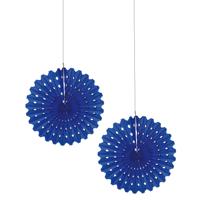 Hangdecoratie waaier/honeycomb - 2x - papier - blauw - 45 cm - feestversiering Hangdecoratie waaier/honeycomb - 2x - papier - blauw - 45 cm - feestversiering