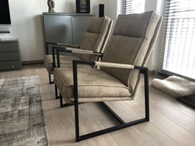 Set van 2 leren fauteuils met stalen frame en hoge rug - bruin leer - Echt leer, Industrieel, ontdek de vele Leersoorten en Kleuren bij ShopX