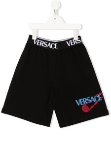 Versace Kids short de sport à bande logo - Noir