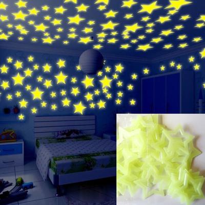 100ST kinderen slaapkamer gloed muur stickers sterren (geel)