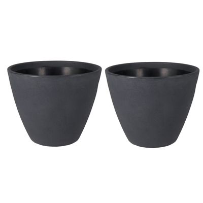 Plantenpot/bloempot - 2x - kunststof - zwart - dubbelwandig - D40 x H35 cm