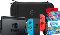 Nintendo Switch Rood/Blauw + Nintendo Switch Sports + BlueBuilt Beschermhoes - thumbnail