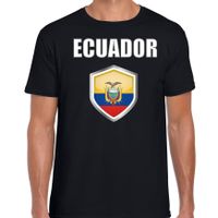 Ecuador landen supporter t-shirt met Ecuadoriaanse vlag schild zwart heren - thumbnail