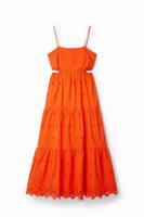 Lange jurk met borduursels en cut-outs - ORANGE - XL