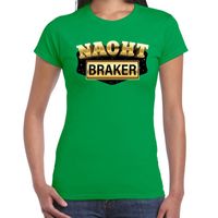 Nachtbraker fun/tekst t-shirt groen voor dames - thumbnail