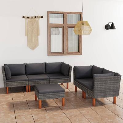 6-delige Loungeset met kussens poly rattan grijs