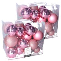 52x stuks kunststof kerstballen lippenstift roze 6-8-10 cm glans/mat/glitter