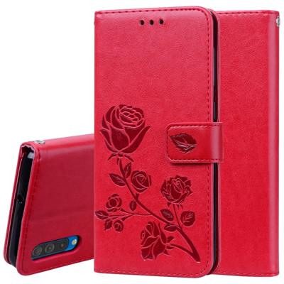 Rose reliëf horizontale Flip PU lederen draagtas voor Galaxy A50 met houder & kaartsleuven & portemonnee (rood)
