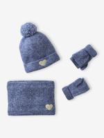 Meisjes set muts > + snood + wanten/handschoenen marineblauw