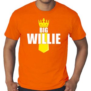 Grote maten Koningsdag t-shirt big Willie met kroontje oranje voor heren