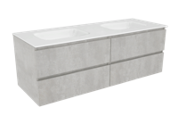 Balmani Lucida zwevend badkamermeubel 150 x 55,5 cm beton zilvergrijs met Tablo Arcatto dubbele wastafel in matte Solid Surface