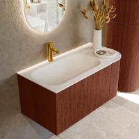 Badmeubel Mondiaz Kurve | 95 cm cm | Meubelkleur Ruby | Wastafelkleur Talc | Solid surface | Wasbak links zijde spoelbak | 1 kraangat
