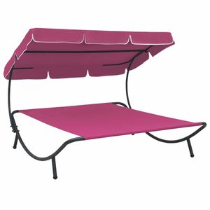 vidaXL Loungebed met luifel roze